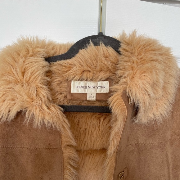 Jones New York Tan Faux Fur Suede Jacket - Picture 3 of 10